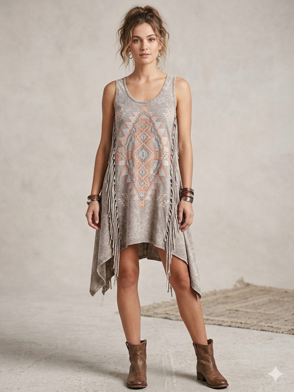 Vocal Aztec Fringe Tank Top S Boho Y2K Cowboy Festival Stampede